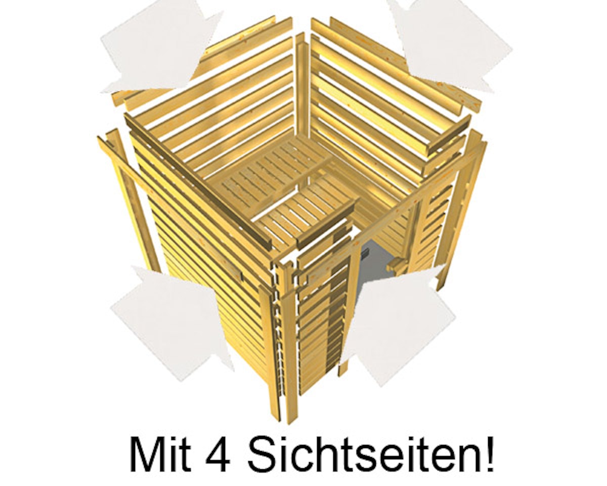 Bild von Karibu Woodfeeling Sauna Leona - 38 mm Massivholz -Ohne Dachkranz-Bronzierte Ganzglastür-9 kW Ofen integr. Steuerung inkl. 8-teiligem gratis Zubehörpaket (Gesamtwert 191,92€)