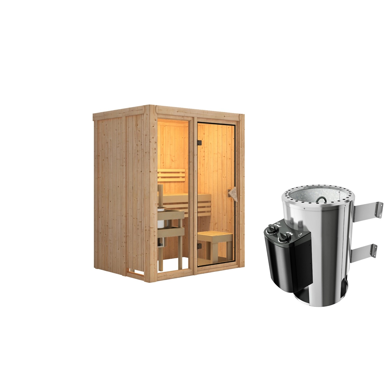 Bild von Karibu Sauna Sky 1 Naturbelassen mit Ofen 3,6 kW integr. Steuerung