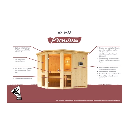 Bild von Karibu Elementsauna 'Amira 4' naturbelassen mit graphitfarbener Tür 9 kW Bio-Ofen externe Steuerung easy 231 x 170 x 198 cm