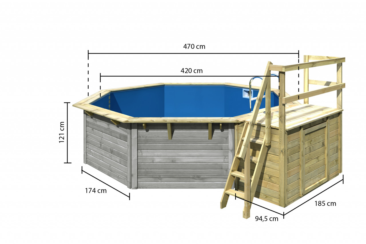 Bild von Achteck POOL X1 400 m  470 m  610 m 38 mm Wassergrau 470 x 470 m inkl. Terrasse Filterpaket und Skimmer