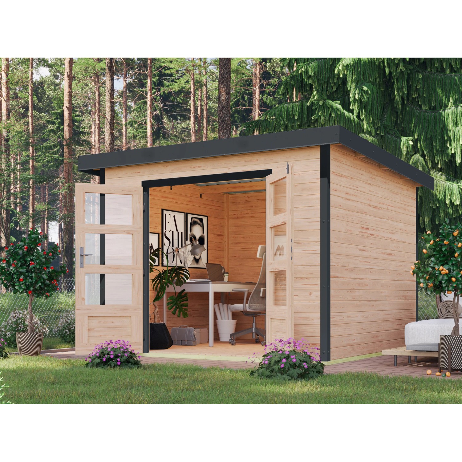 Bild von Karibu Gartenhaus Domingo A Naturbelassen-Anthrazit 7 m²