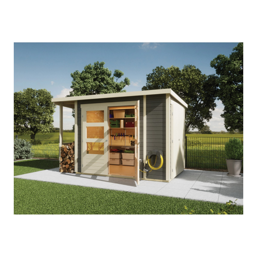 Bild von Karibu Gartenhaus Flexi 19 mm Pultdach Terragrau 4,42 m²