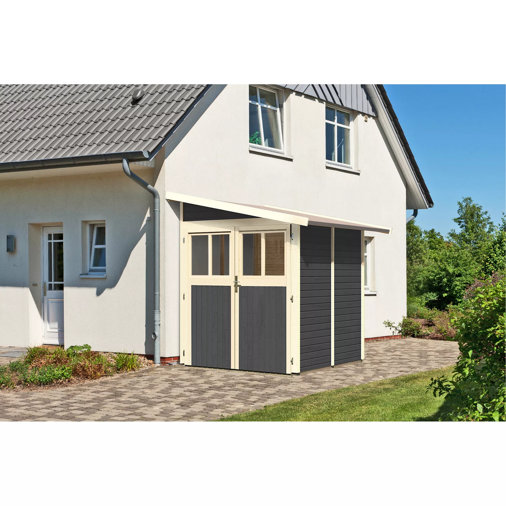 Bild von Karibu Gartenhaus 'Klosterfelde 2' terragrau 200 x 230 x 232 cm