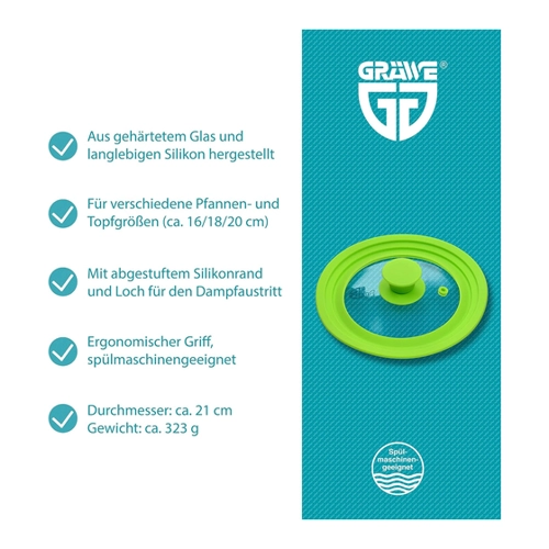 Bild von GRÄWE Universaldeckel mit Silikonrand Ø 24 - Ø 28 cm, Schwarz