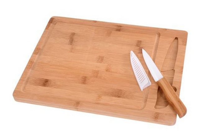 Bild von GRÄWE Bambus Schneidebrett Set mit Keramikmesser, 2-teilig, Küchenbrett aus Bambus mit Saftrille