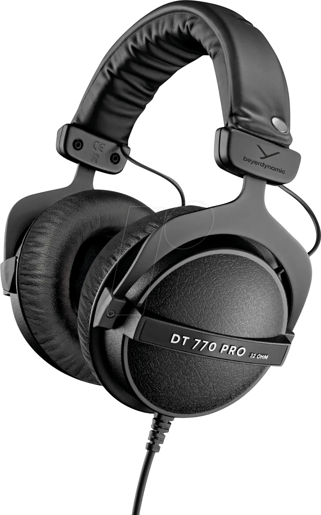 Bild von beyerdynamic DT 770 PRO 32 Ohm Over-Ear-Studiokopfhörer in schwarz. Geschlossene Bauweise, kabelgebunden für professionellen Sound im Studio und an mobilen Endgeräten wie Tablets und Smartphones