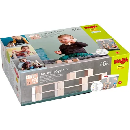 Bild von HABA Baustein-System Clever-Up! 1.0, Natur-Bausteine für Kinder ab 1 Jahr, 46 Teile, 306248