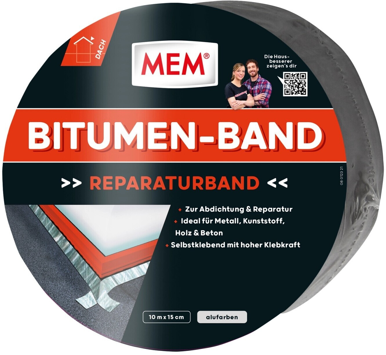 Bild von MEM Bitumen-Band, Selbstklebendes Dichtungsband, UV-beständige Schutzfolie, Stärke: 1,5 mm, Maße: 15 cm x 10 m, Farbe: Aluminium