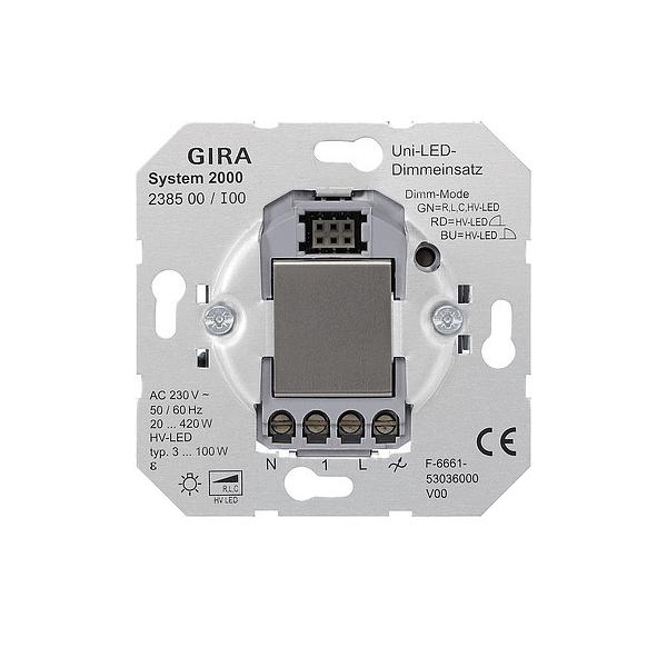 Bild von GIRA 238500. Typ: Dimmer & Schalter. Steuerung: Knöpfe, Produktfarbe: Metallisch, Zertifizierung: CE. AC Eingangsspannung: 230 V, AC Eingangsfrequenz: 50/60 Hz, Ohmsche Last (max): 420 W (238500)