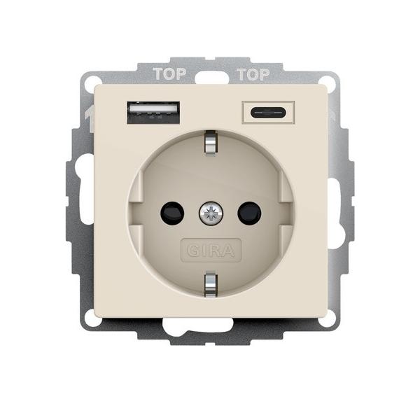 Bild von Gira 245901 SchukoSteckdose USB-Anschluss Shutter Berührungsschutz 2-fach Typ A(max.2,4A) Typ C(max.3A) System 55 Cremeweiß UP Unterputz Schutzkontaktsteckdose Wandsteckdose Smartphone Tablet 32mm