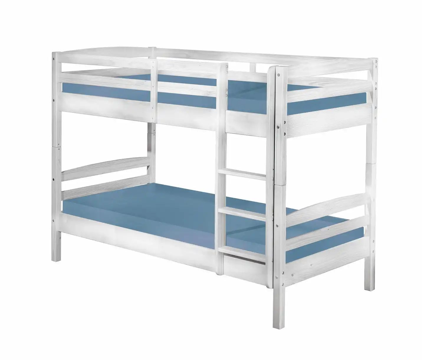 Bild von Inter Link – Etagenbett – Hochbett – Jugendbett - Rausfallschutz – Stockbett – Kinderbett – Mit 2 Lattenroste – Kiefer massivholz – Rick - Weiß lackiert