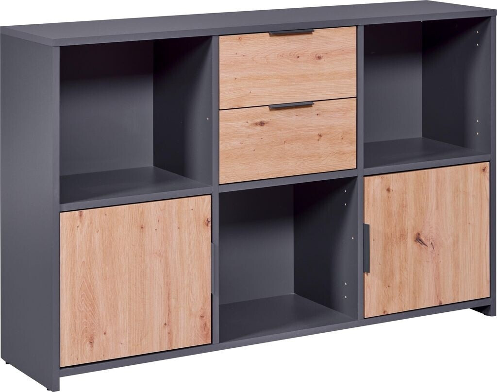 Bild von Inter Link - Kommode mit 2 Türen und 2 Schubladen - Sideboard - Schubladenschrank - Für Schlafzimmer, Wohnzimmer - Eiche Artisan - Anthrazit - Holzwerkstoff - Robust - Pflegeleicht - Pepeto 2TS