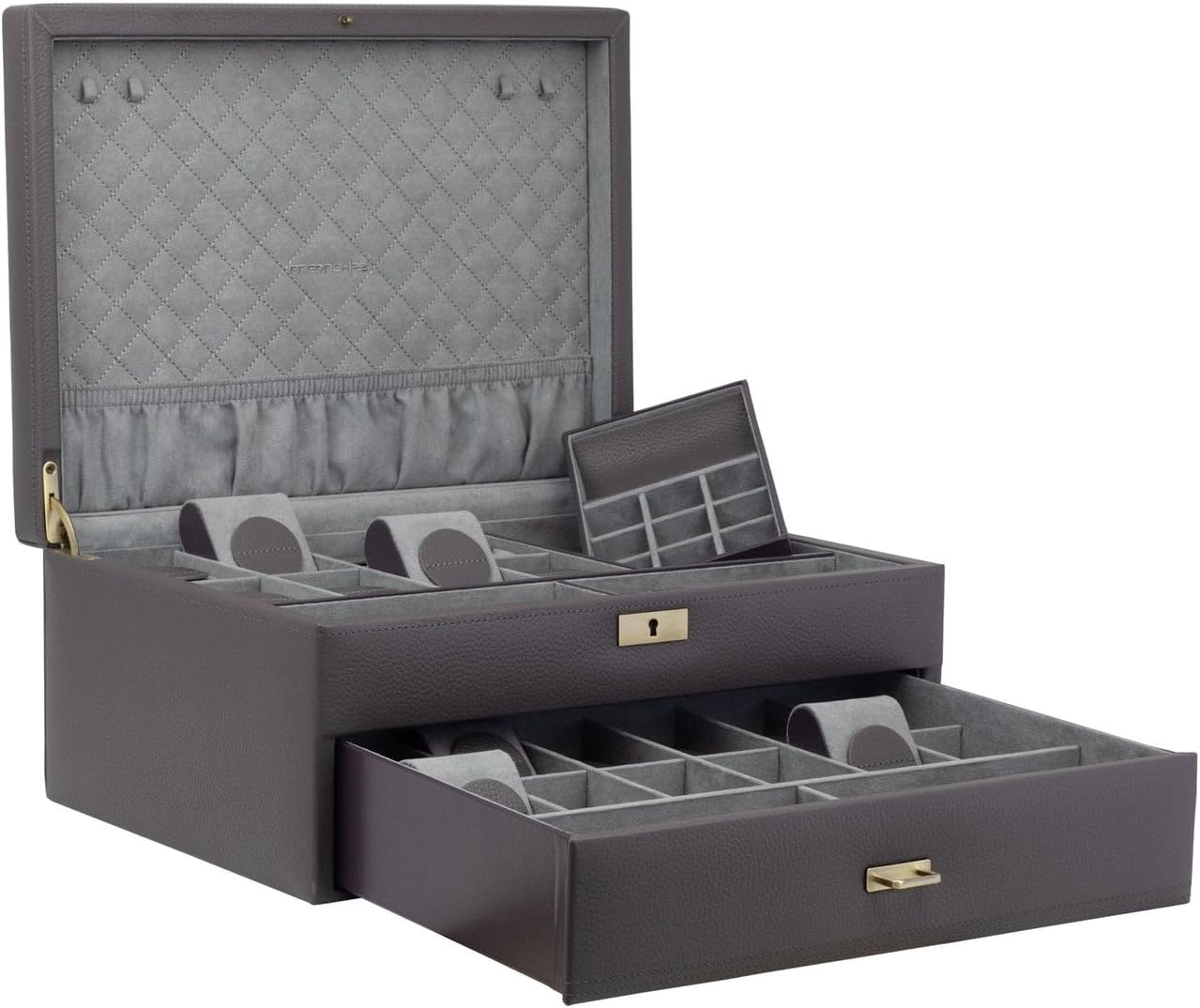 Bild von Friedrich23 Uhrenbox aus Leder Dynasty für 20 Uhren, zwei Fächer für Ringe, Manschettenknöpfe und Accessoires