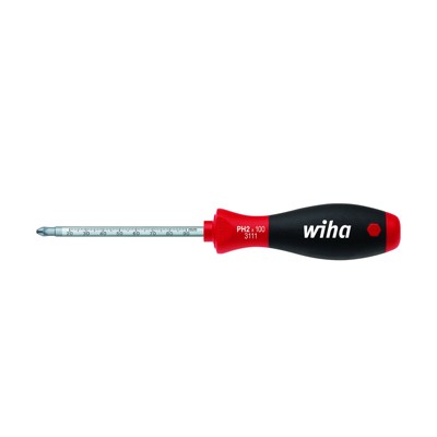 Bild von Wiha Schraubendreher SoftFinish® Phillips mit Rundklinge und gelaserter mm-Skala (35398) PH2 x 100 mm ergonomischer Griff für kraftvolles Drehen, Allrounder für Industrie und Handwerk
