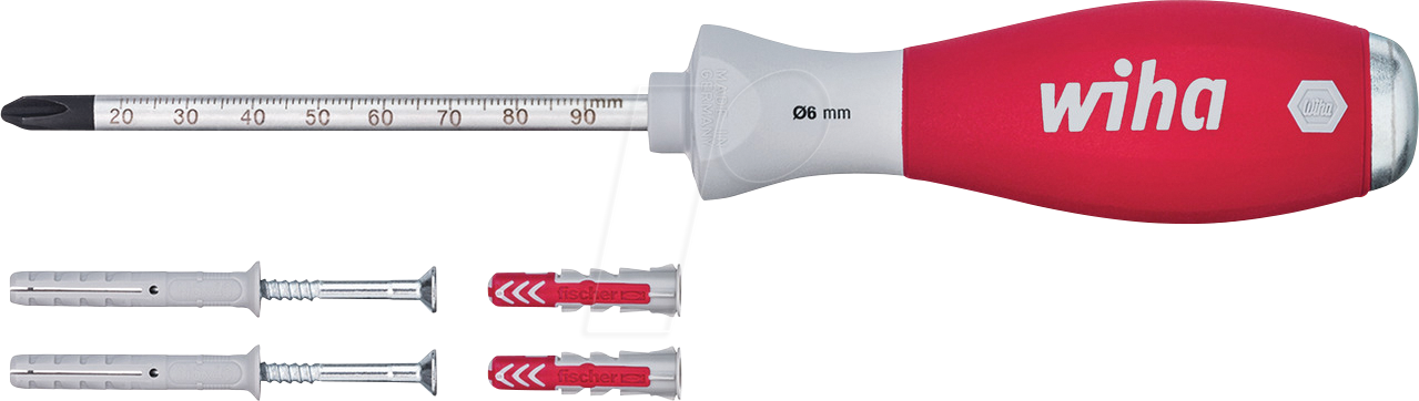 Bild von Wiha Dübellochschläger Set SoftFinish® 5 tlg. I 6 mm Rundklinge I mit 4 Dübeln I Schnelles, Sauberes Arbeiten - Inklusive Tiefenmessung (41289)