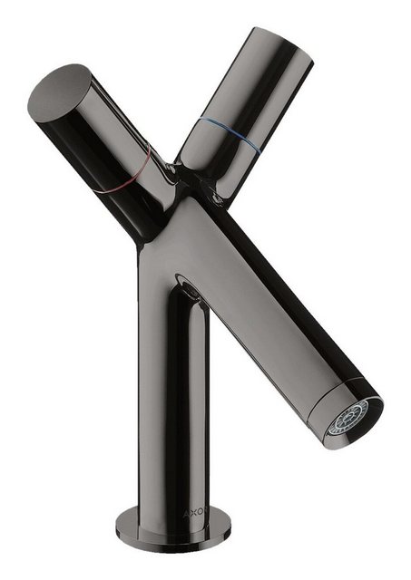 Bild von hansgrohe AXOR Starck 2-Griff Waschtischarmatur 80 mit Zugstangen-Ablaufgarnitur, 10030330, Farbe: Polished Black Chrome