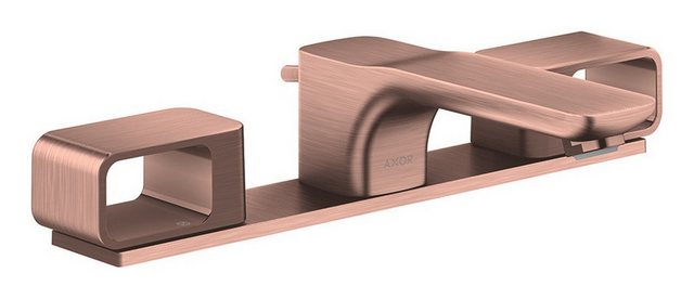 Bild von hansgrohe Waschtischarmatur Axor Urquiola 50 3-Loch mit Platte mit Zugstangen-Ablaufgarnitur - Brushed Red Gold