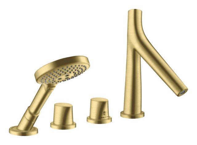 Bild von hansgrohe AXOR Starck Organic 4-Loch Wannenrandarmatur mit Thermostat, 2 Verbraucher, 12425950, Farbe: Brushed Brass