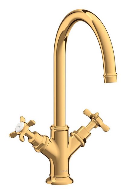 Bild von hansgrohe AXOR Montreux 2-Griff-Waschtischarmatur 210, Zugstangen-Ablaufgarnitur, 16502990, Farbe: Polished Gold Optic