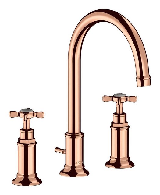 Bild von hansgrohe AXOR Montreux 3-Loch Waschtischarmatur 180, Zugstangen-Ablaufgarnitur, 16513300, Farbe: Polished Red Gold