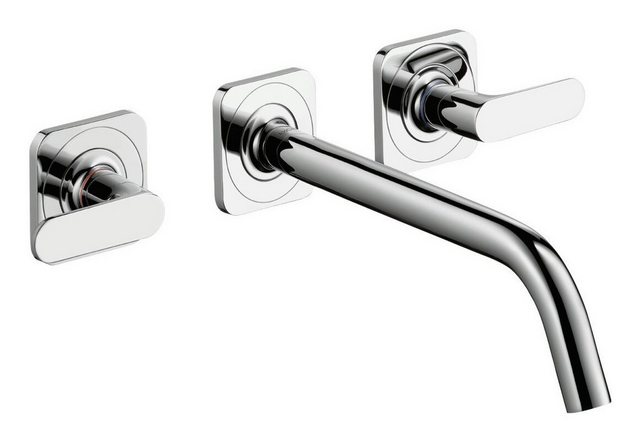 Bild von hansgrohe AXOR Citterio M 3-Loch Waschtischarmatur Unterputz für Wandmontage mit Auslauf 226 mm, Hebelgriffen und Rosetten, Farbe: Stainless Steel Optic