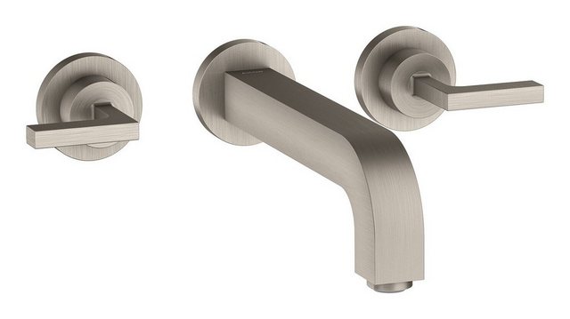 Bild von hansgrohe AXOR Citterio 3-Loch Waschtischarmatur Unterputz, Auslauf 222mm, Hebelgriffe, Rosetten für Wandmontage, Farbe: Stainless Steel Optic