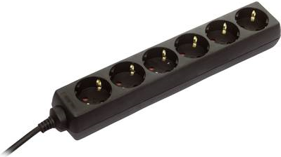 Bild von as - Schwabe 6-fach Steckdosenleiste schwarz 230 V / 16 A – Mehrfachstecker mit 3 m Leitung & erhöhtem Berührungsschutz – Steckdosen 45° gedreht – Mehrfachsteckdose Indoor – IP