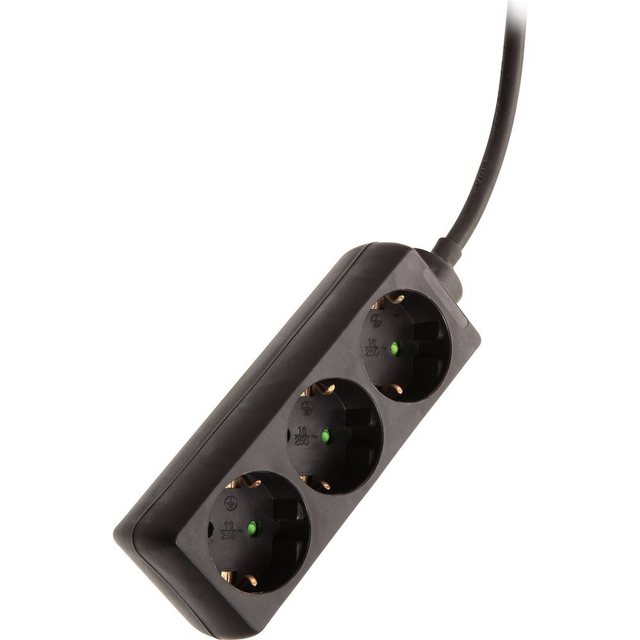 Bild von as - Schwabe 3-fach Steckdosenleiste schwarz 230 V / 16 A – Mehrfachstecker mit 1,4 m Leitung & erhöhtem Berührungsschutz – Steckdosen 45° gedreht – Mehrfachsteckdose Indoor –