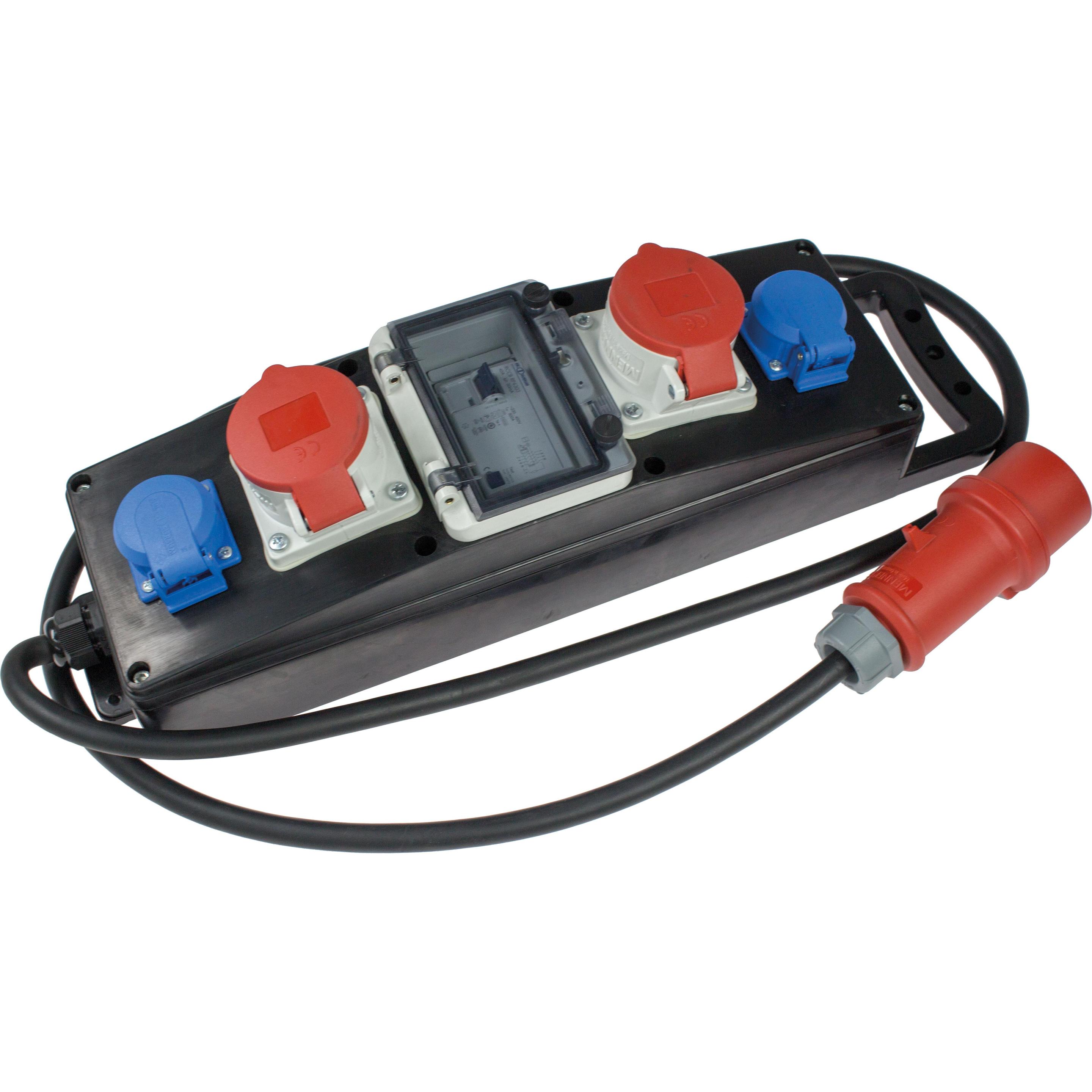 Bild von as - Schwabe Vollgummi Steckdosenleiste CEE 2 m H07RN-F 5G2,5 - 2x Schuko 230 V 16 A, 2x CEE 400 V 16 A - FI Baustromverteiler - Stromstation Baustelleneinsatz - Außenbereich - Made in Germany, 60804