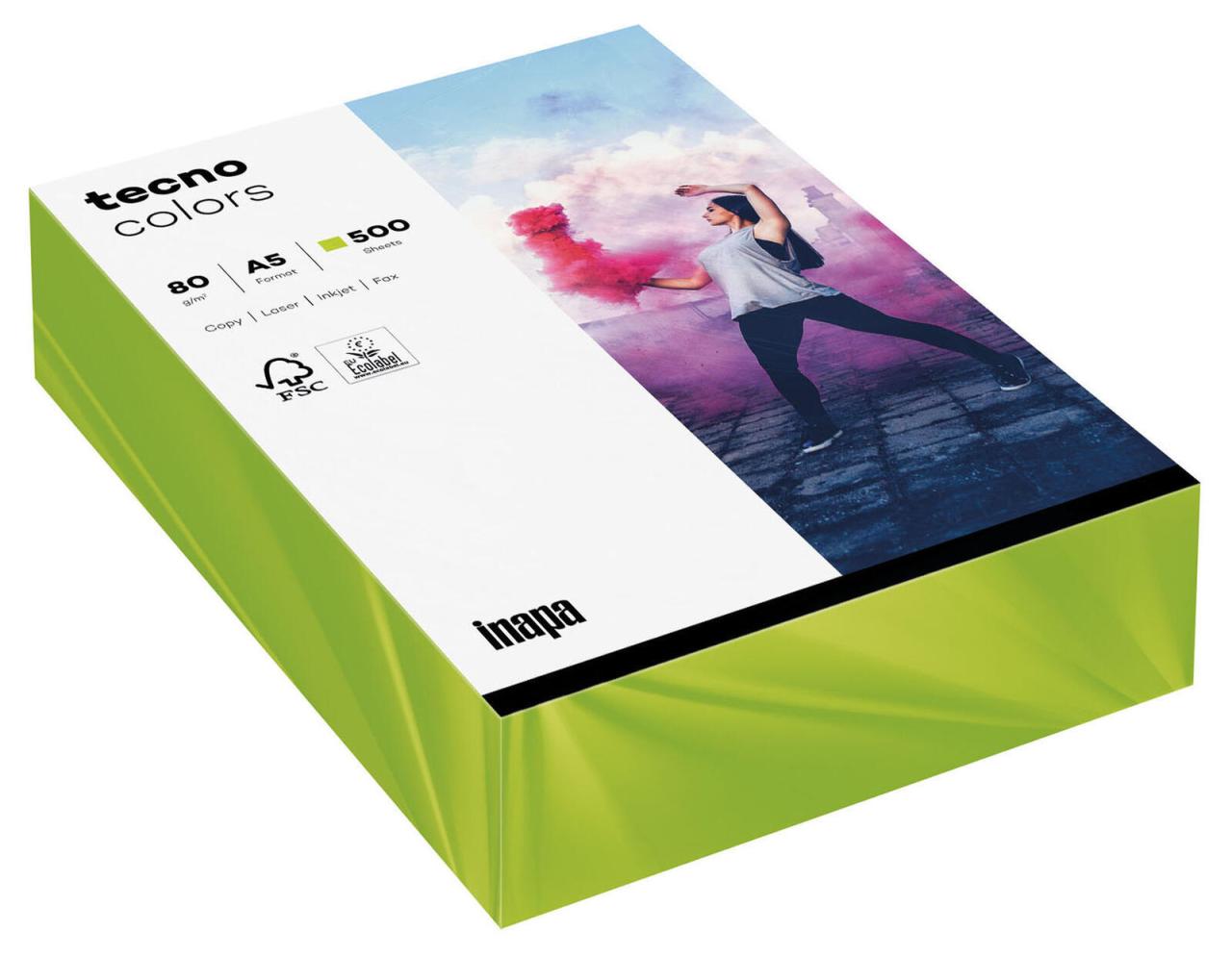 Bild von Inapa tecno Druckerpapier Rainbow, Intensivfarben, Format DIN A5, 80 g/m²