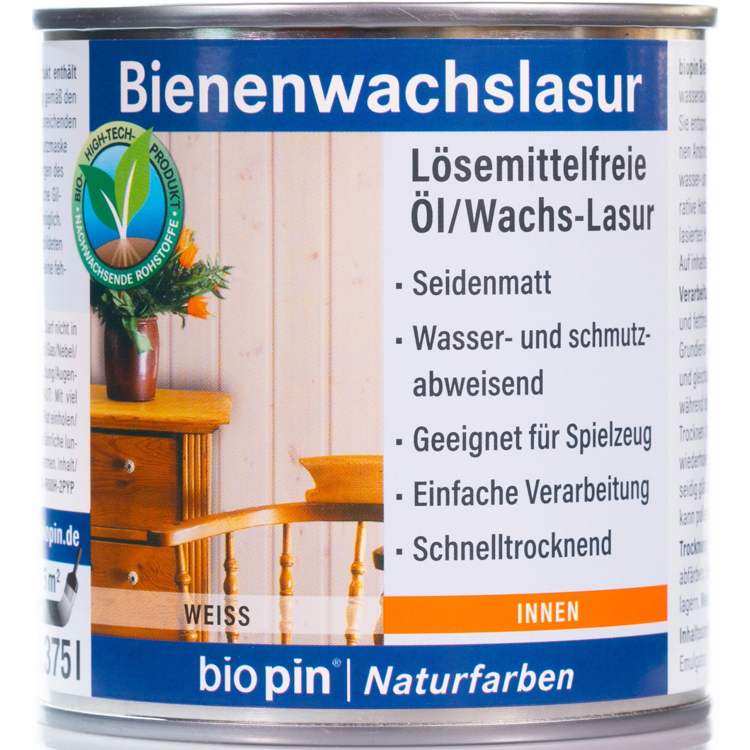 Bild von Biopin Bienenwachslasur Weiß 375 ml