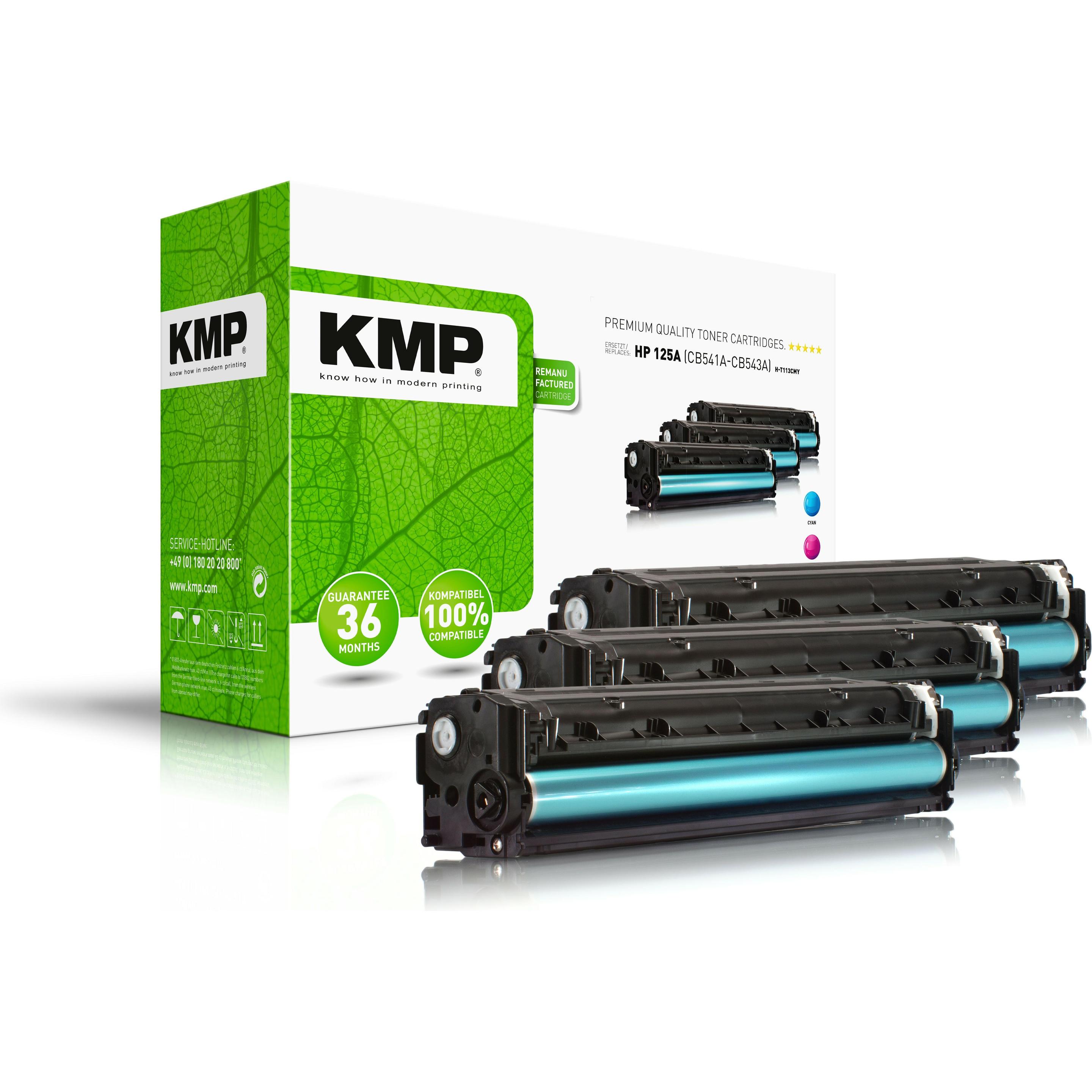 Bild von KMP Toner und Laser Toner (cyan, magenta, gelb – h-t113cmy 1400 Seiten yellow Patrone, HP, CP1518ni, CM1312, CP1215, CP1515 CB541 A, CB542 CB543 A, A Tonerkartusche für Laserdrucker,) 3 Stück (S)