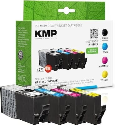 Bild von KMP Tinte ersetzt HP 912XL (3YP34AE) Kompatibel Kombi-Pack Schwarz, Cyan, Magenta, Gelb H188XV 1765 (M, C, B, Y), Druckerpatrone