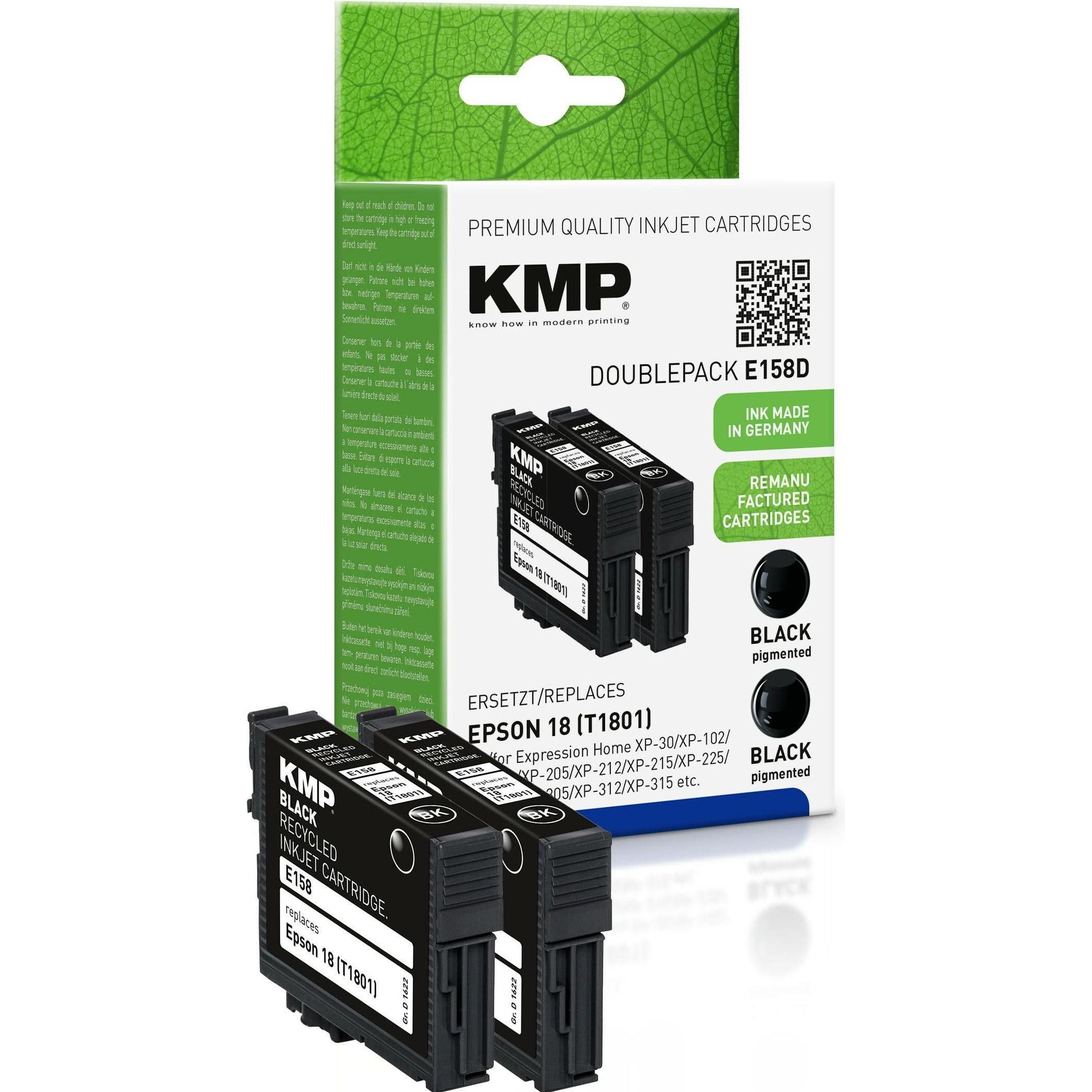 Bild von KMP Druckerpatrone ersetzt Epson 18, T1801 Kompatibel 2er-Pack Schwarz E158D 1622,4821