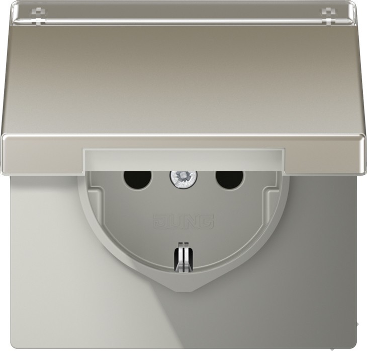 Bild von Jung AL 1520 NAKL D Schuko Steckdose 16 A 250 V mit Klappdeckel und Schriftfeld 12 x 55 mm Serie LS Edelstahl