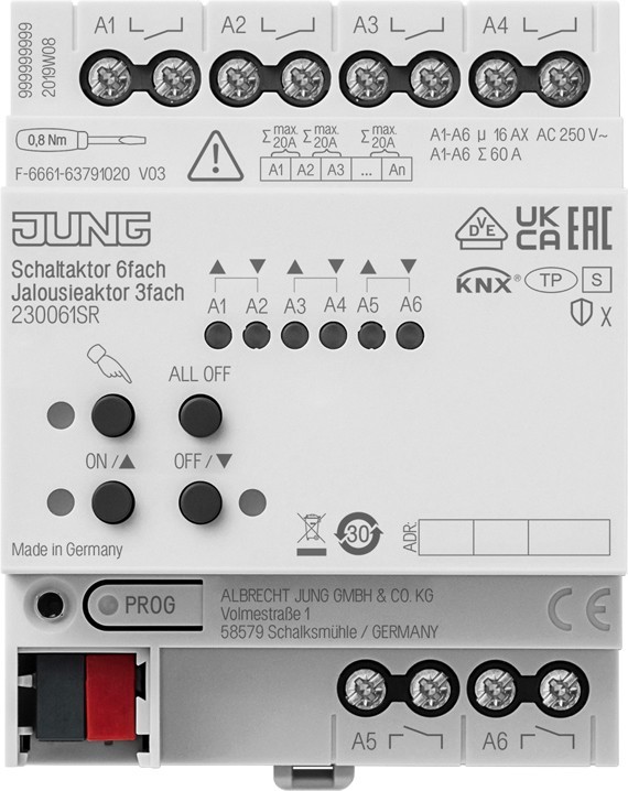 Bild von JUNG, Aktor, 230061SR KNX 6f. KNX Jalousie Schaltaktor (Schaltaktor)