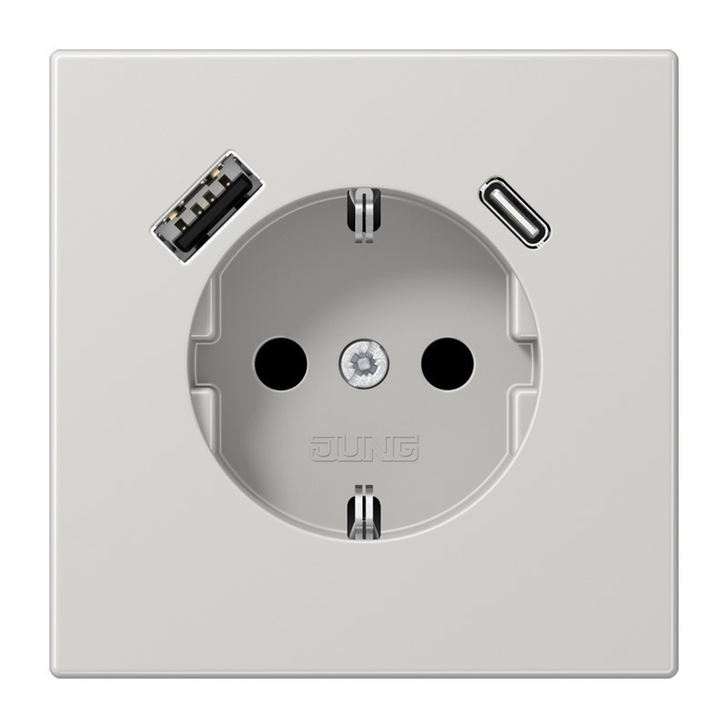 Bild von Jung LS1520-15CALG SCHUKO-Steckdose mit USB Typ AC (max. 3A) mit erhöhtem Berührungsschutz (Thermoplast bruchsicher) Lichtgrau Serie LS