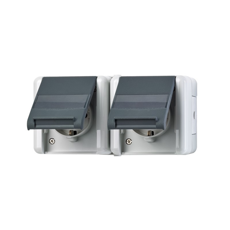 Bild von JUNG, Steckdose, Steckdose 2f gr glz AP Klappd IP44 BSF 8220NAWTS