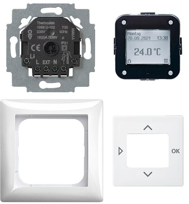 Bild von Busch-Jaeger 1098 UJ-914 Komplettset Raumtemperaturregler-Timer Abdeckrahmen 1-fach Timer-Zentralscheibe Alpinweiß Balance SI 2CKA001032A0522