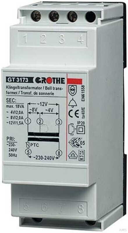 Bild von Grothe 1512010 Grot Klingeltransformator GT 3148 8V 1,0A Klingel Transformator 8 V AC, 1 A