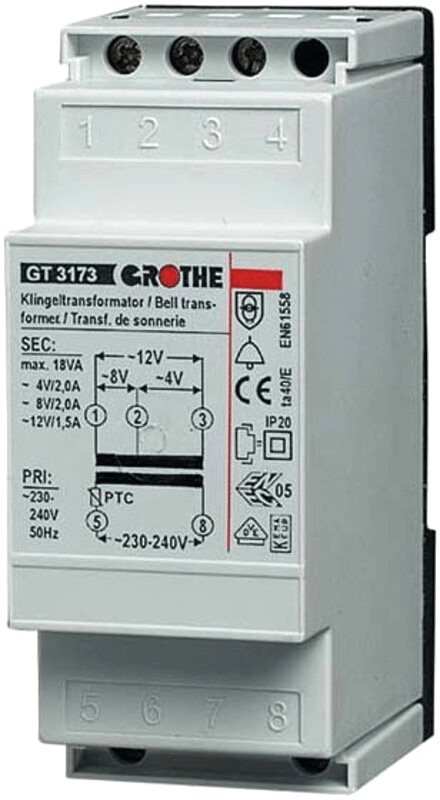 Bild von Grothe 1512020 Klingel Transformator 8 V AC, 1 A, GT 50810