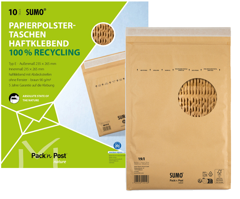 Bild von Sumo Papierpolster Versandtasche baun 245 x 340 mm trapezium flap, Pack a 10 Stück
