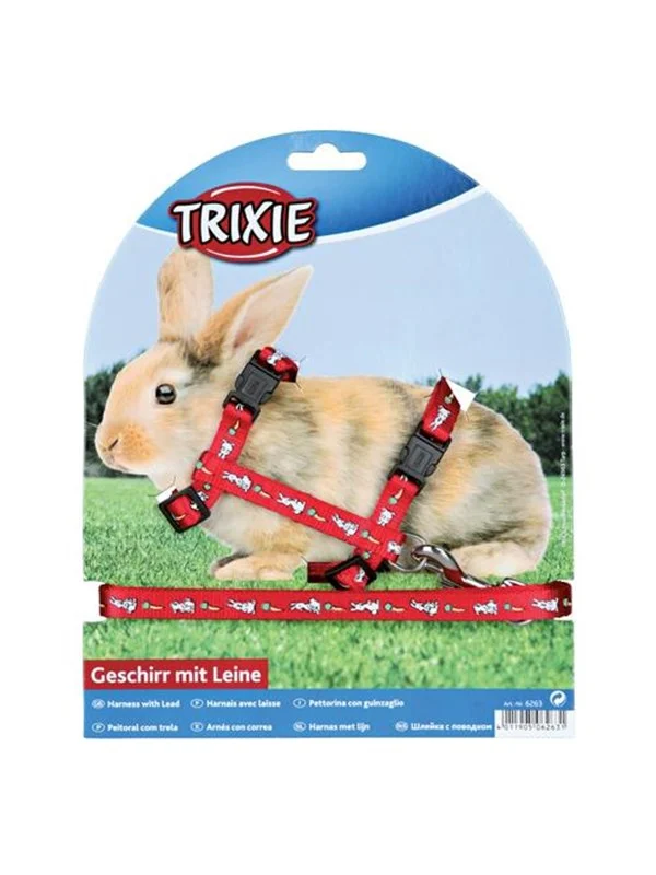 Bild von Trixie 6263 Geschirr mit Leine für Kaninchen, Nyon, 25–44 cm/10 mm, 1,25 m farbig sortiert