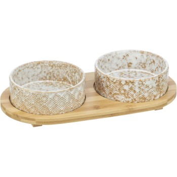 Bild von TRIXIE Napf-Set Napf-Set, Keramik/Bambus weiß/natur