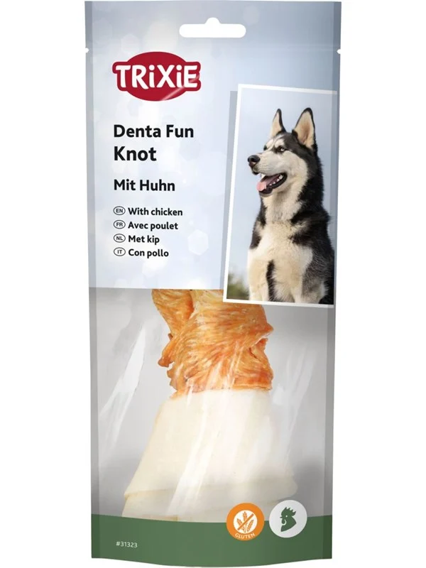 Bild von Trixie Denta Fun Hühnchen umwickelter Rohhautknoten 15cm 70g