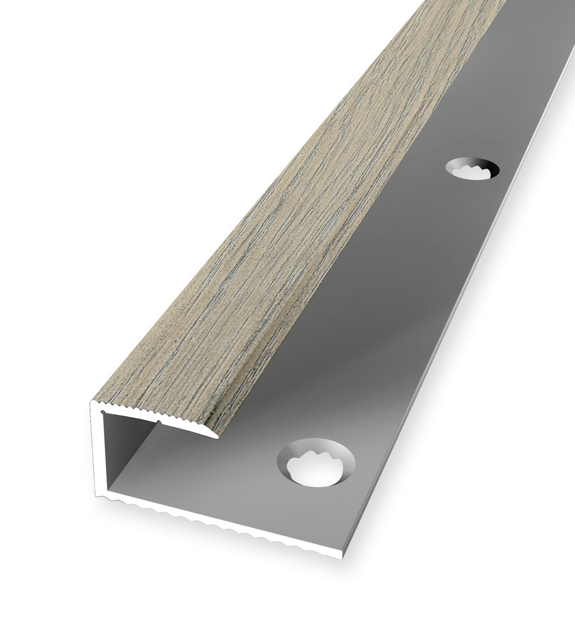 Bild von Parkettfreund -Einfassprofil PF 212 H H62 Eiche beige grau 900x28 mm - 9 - 10,2 mm Holzdekor gerillt; mit Sollbiegestelle