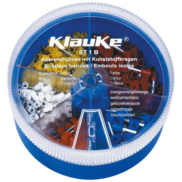 Bild von Klauke ST1B Aderendhülsen-Sortiment 0.5 mm², 0.75 mm², 1. mm², 1.5 mm², 2.5mm² Teilisoliert Or