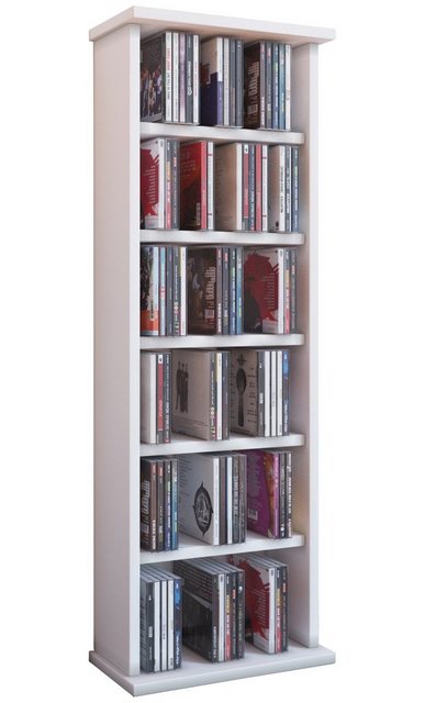 Bild von VCM CD Regal Holz Vostan | platzsparender CD Schrank für 102 CDs oder 36 DVDs | Maße: H. 92 x B. 31 x T. 18 cm | Elegantes DVD Regal stehend | Blu ray Regal fürs Wohnzimmer | CD Regal Weiß