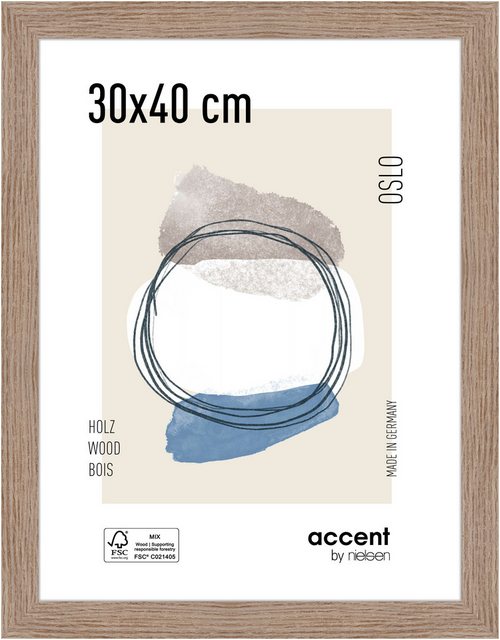 Bild von accent by nielsen Bilderrahmen, 30 x 40 cm, Holz, Eiche, Fotorahmen zum Aufhängen im Hoch- & Querformat, Echtglas, Oslo
