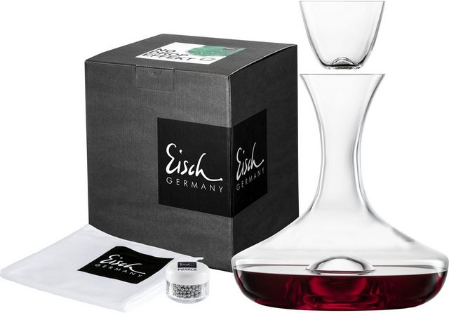 Bild von Eisch Dekanter »30171999«, (Set, 4 tlg., Dekantierkaraffe mit Dekanter-Top, Reinigungsperlen und Poliertuch), NO DROP EFFEKT für sauberes, tropffreies Ausgießen, 750 ml